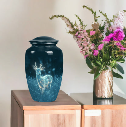Classic aluminium deer urn for mother's cremation ashes