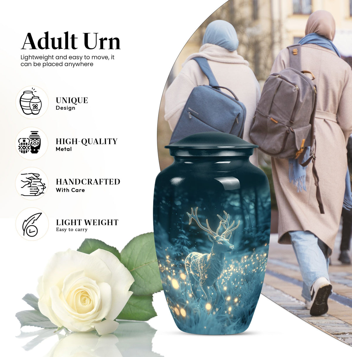 Large classic urn for cremation, handcrafted in aluminium.