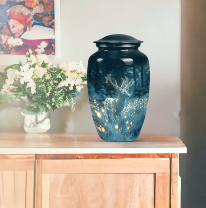 Large classic urn for cremation, handcrafted in aluminium.