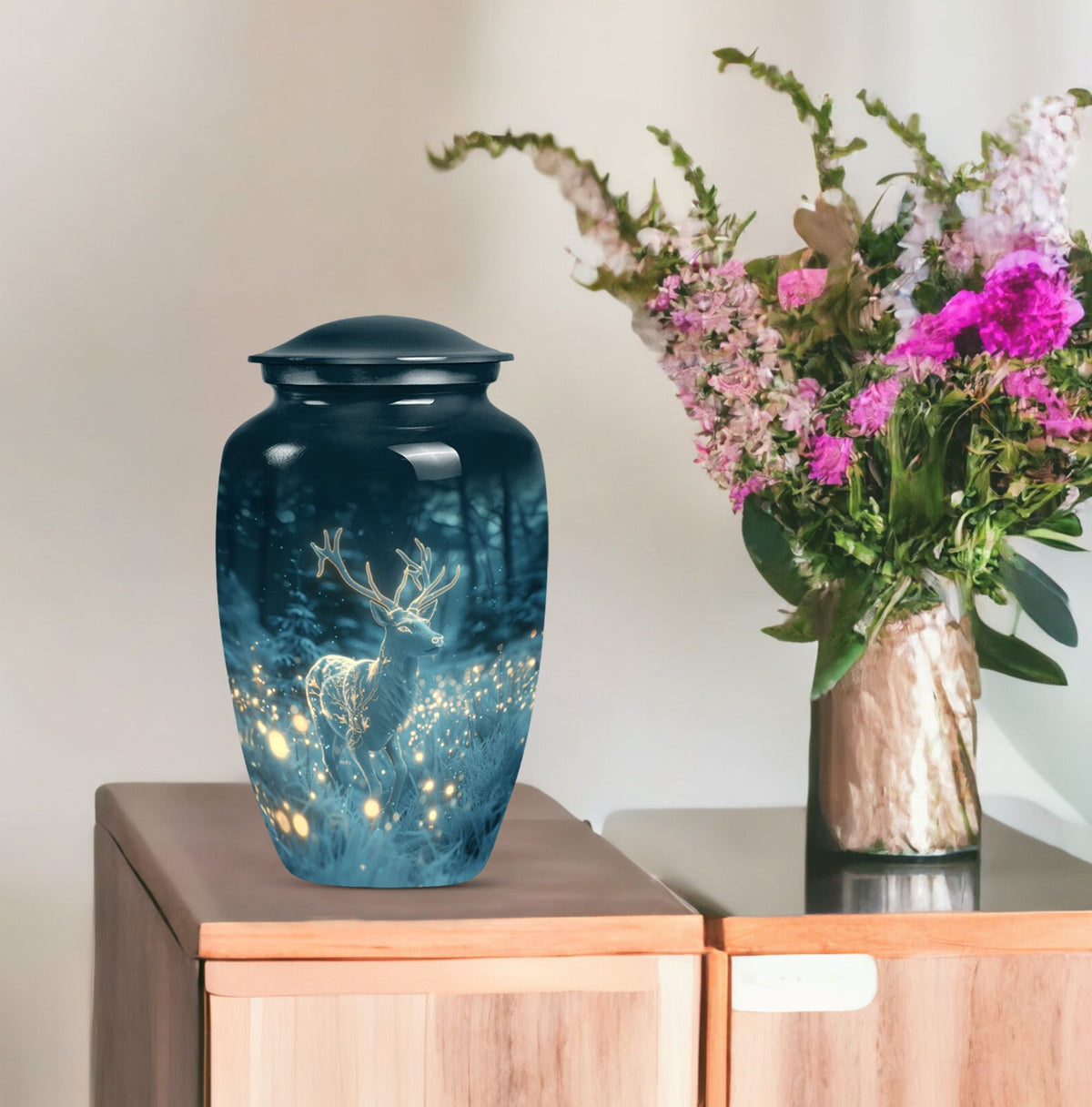 Large classic urn for cremation, handcrafted in aluminium.