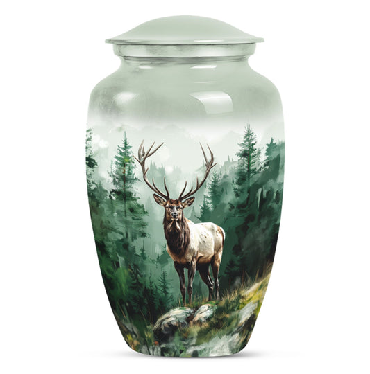 Classic 10-inch aluminium deer urn for human ashes.