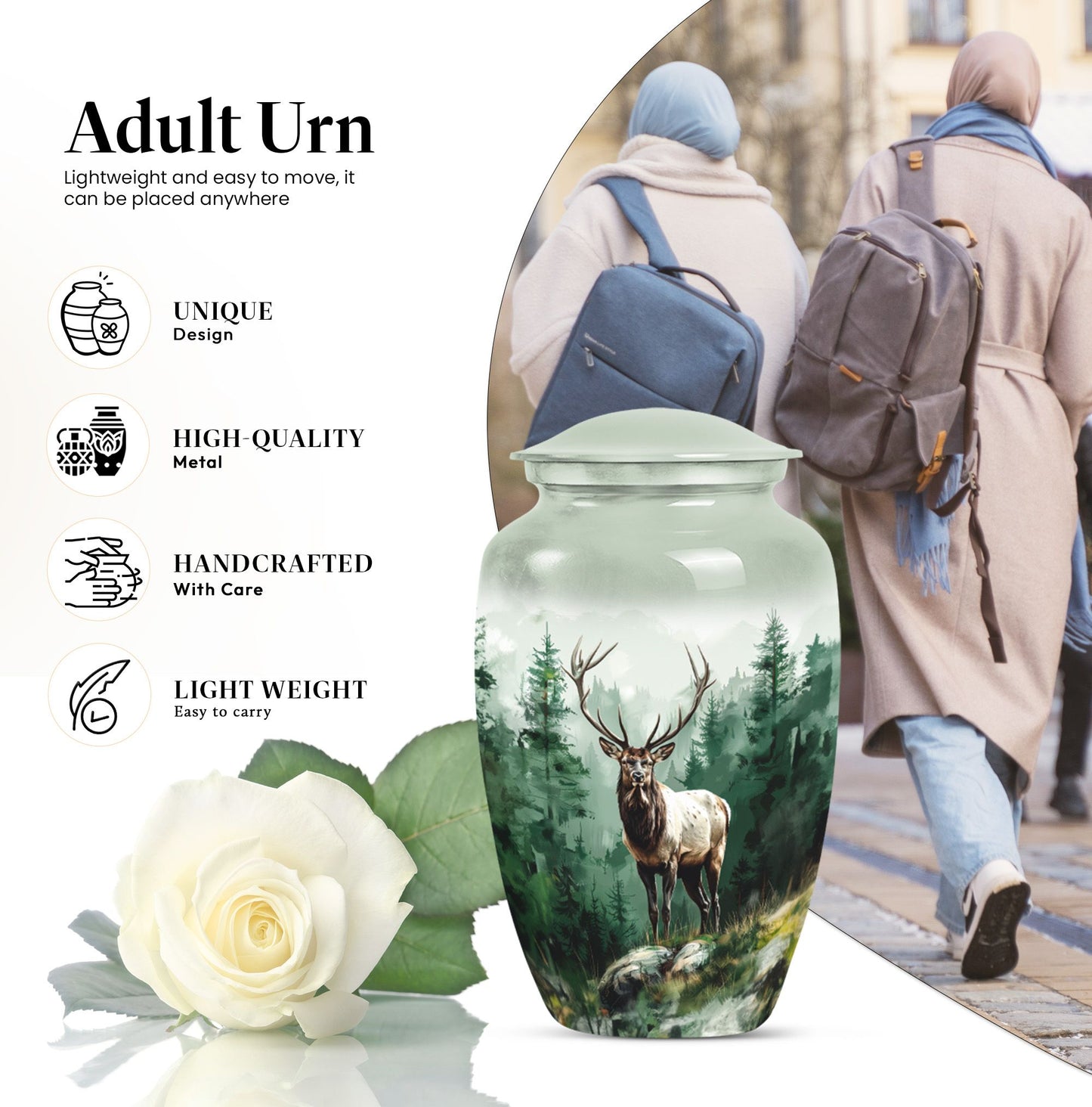 Classic 10-inch aluminium deer urn for human ashes.