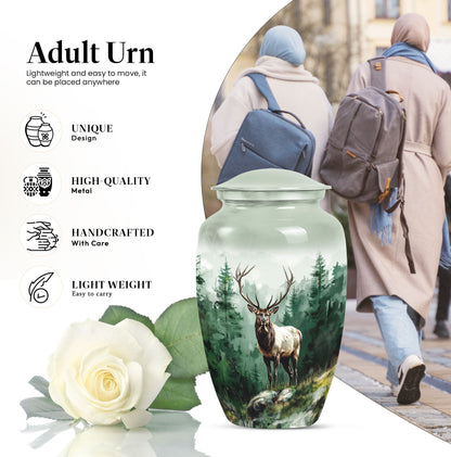 Classic 10-inch aluminium deer urn for human ashes.