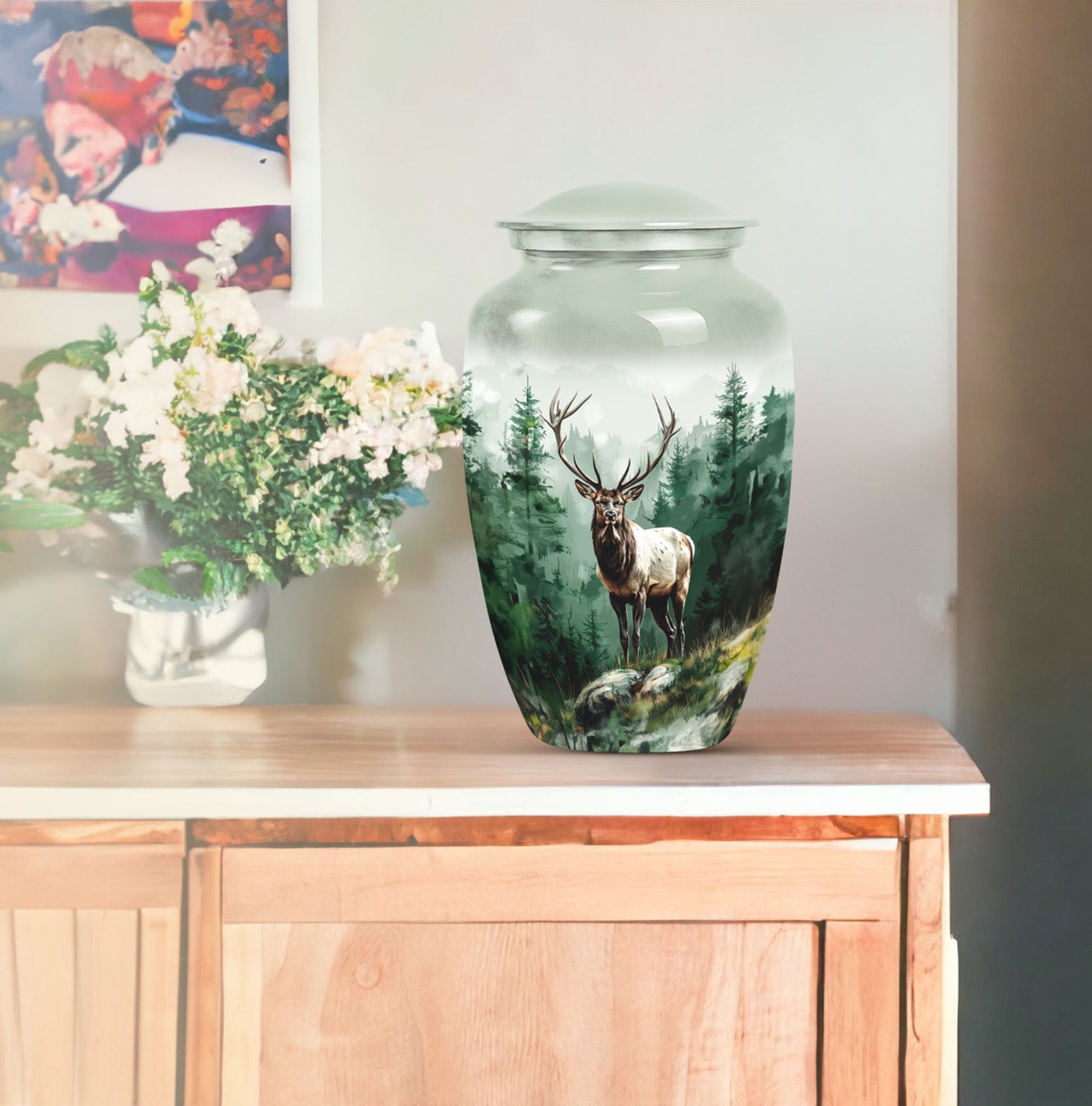 Classic 10-inch aluminium deer urn for human ashes.
