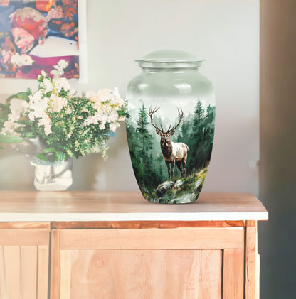 Classic 10-inch aluminium deer urn for human ashes.