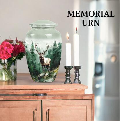Classic 10-inch aluminium deer urn for human ashes.