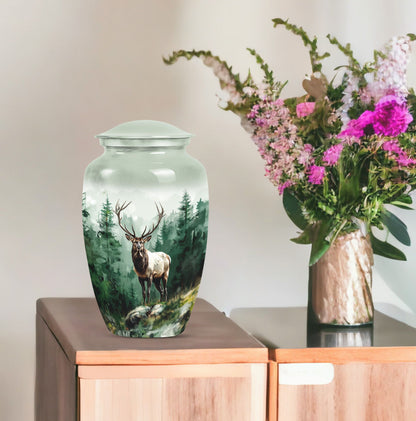 Classic 10-inch aluminium deer urn for human ashes.