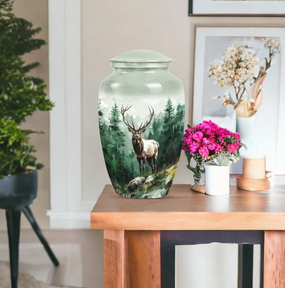 Classic 10-inch aluminium deer urn for human ashes.