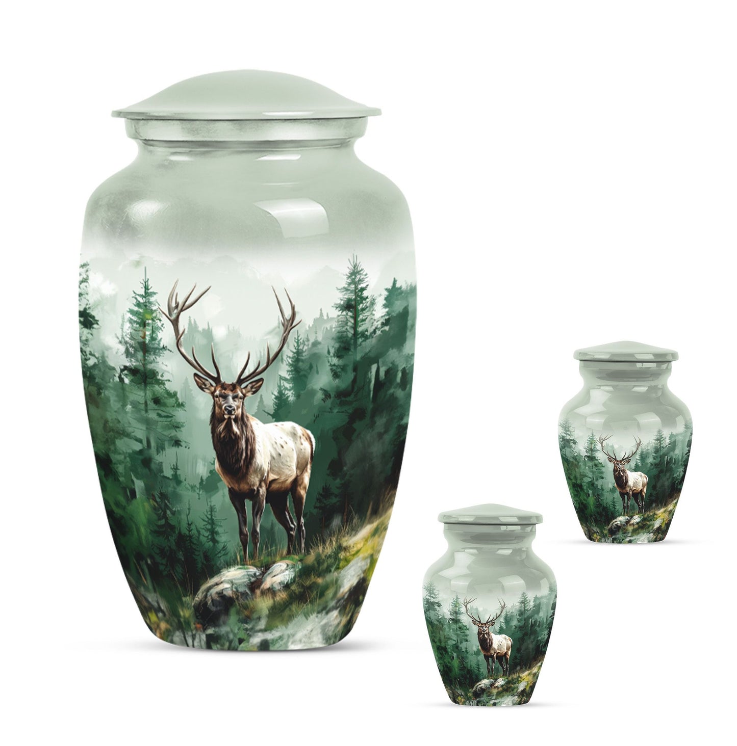Classic 10-inch aluminium deer urn for human ashes.