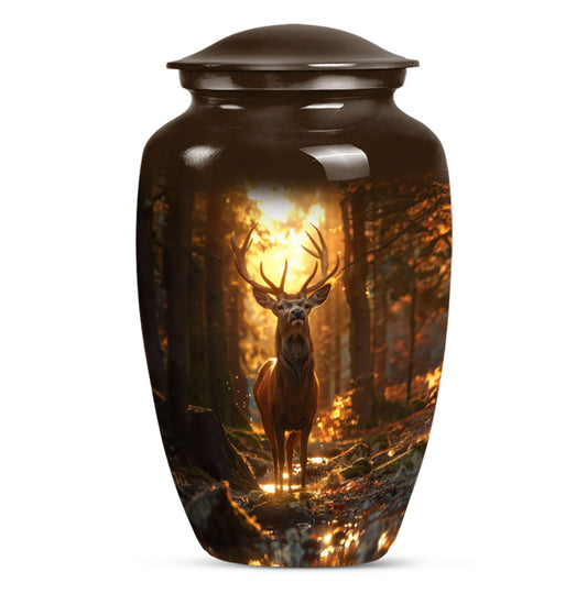  deer urn, memorial large urn for women, gramophone-themed