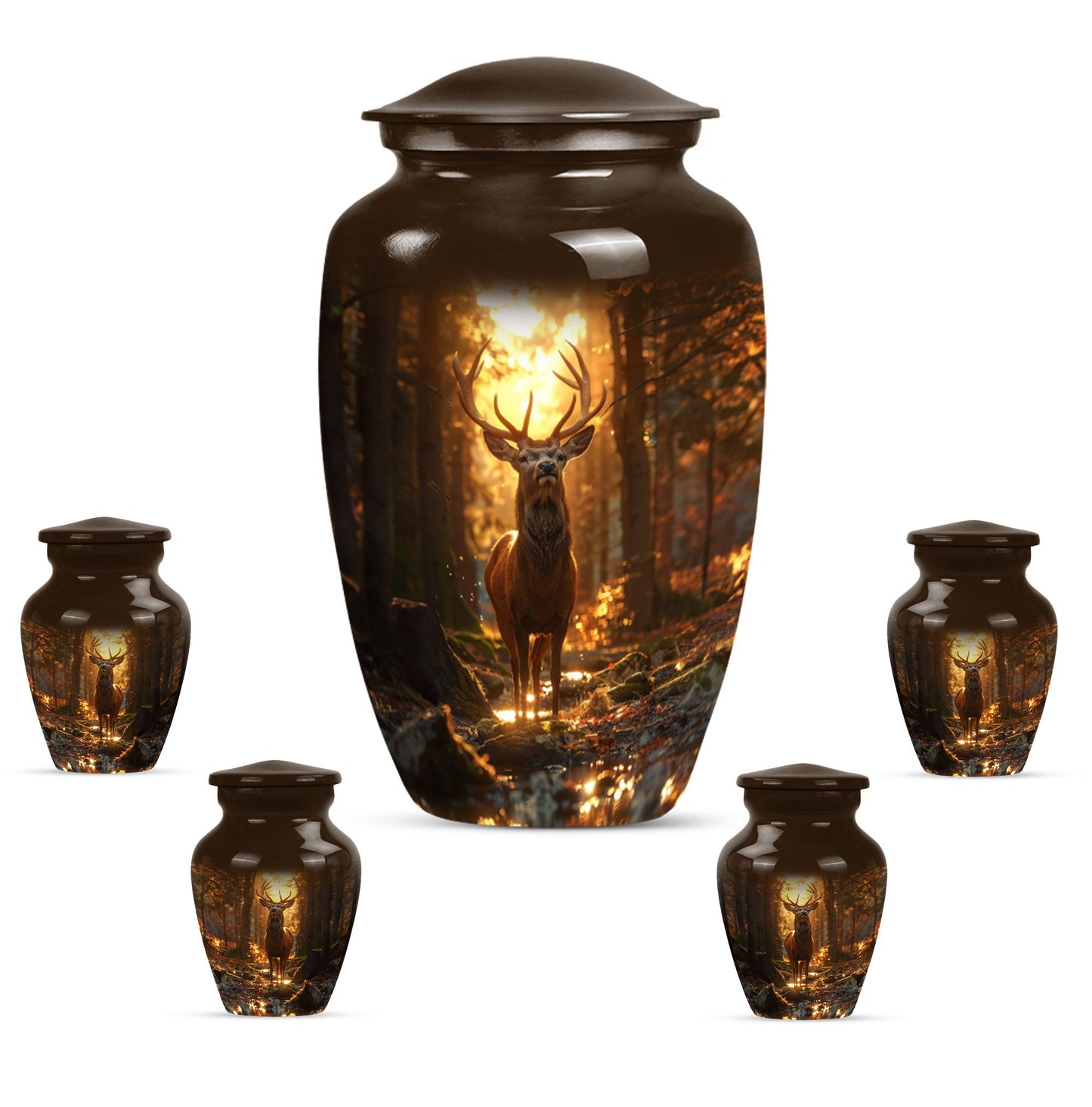  deer urn, memorial large urn for women, gramophone-themed