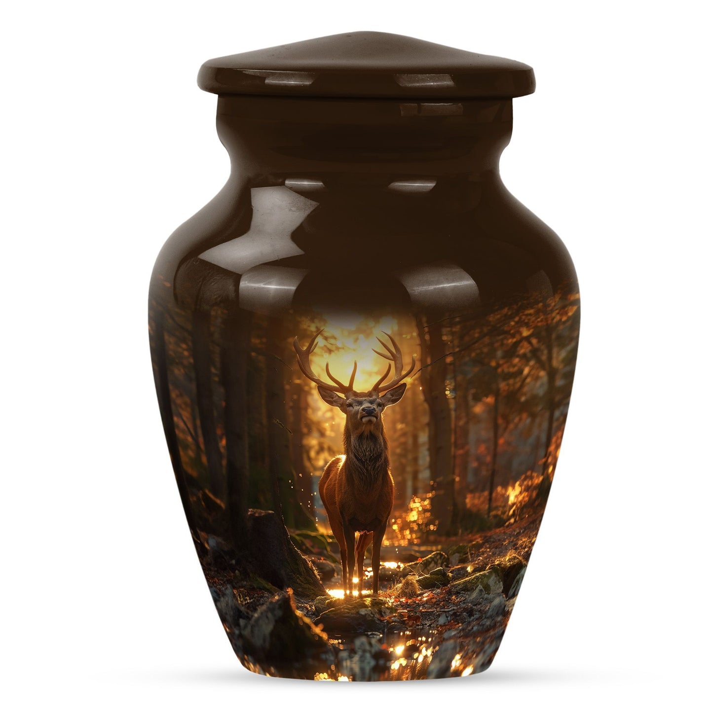  deer urn, memorial large urn for women, gramophone-themed