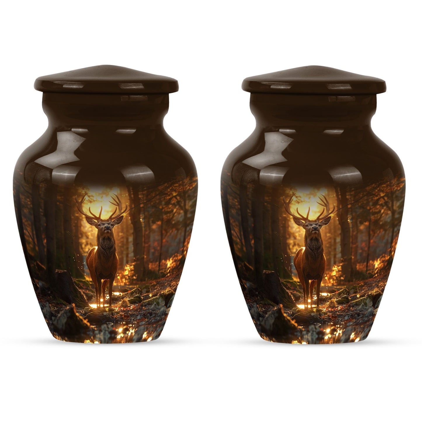  deer urn, memorial large urn for women, gramophone-themed