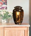  deer urn, memorial large urn for women, gramophone-themed