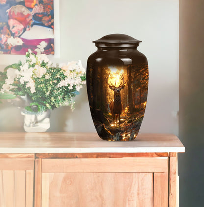  deer urn, memorial large urn for women, gramophone-themed