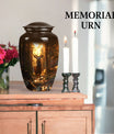  deer urn, memorial large urn for women, gramophone-themed