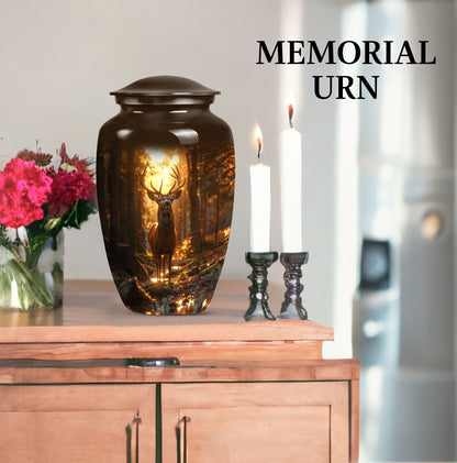  deer urn, memorial large urn for women, gramophone-themed