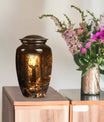  deer urn, memorial large urn for women, gramophone-themed