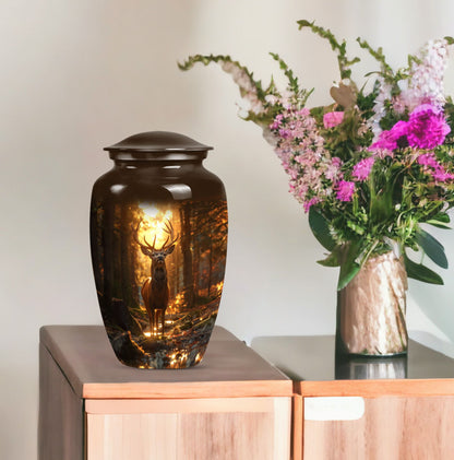  deer urn, memorial large urn for women, gramophone-themed