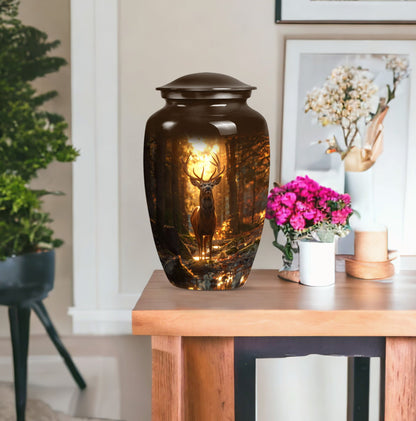  deer urn, memorial large urn for women, gramophone-themed