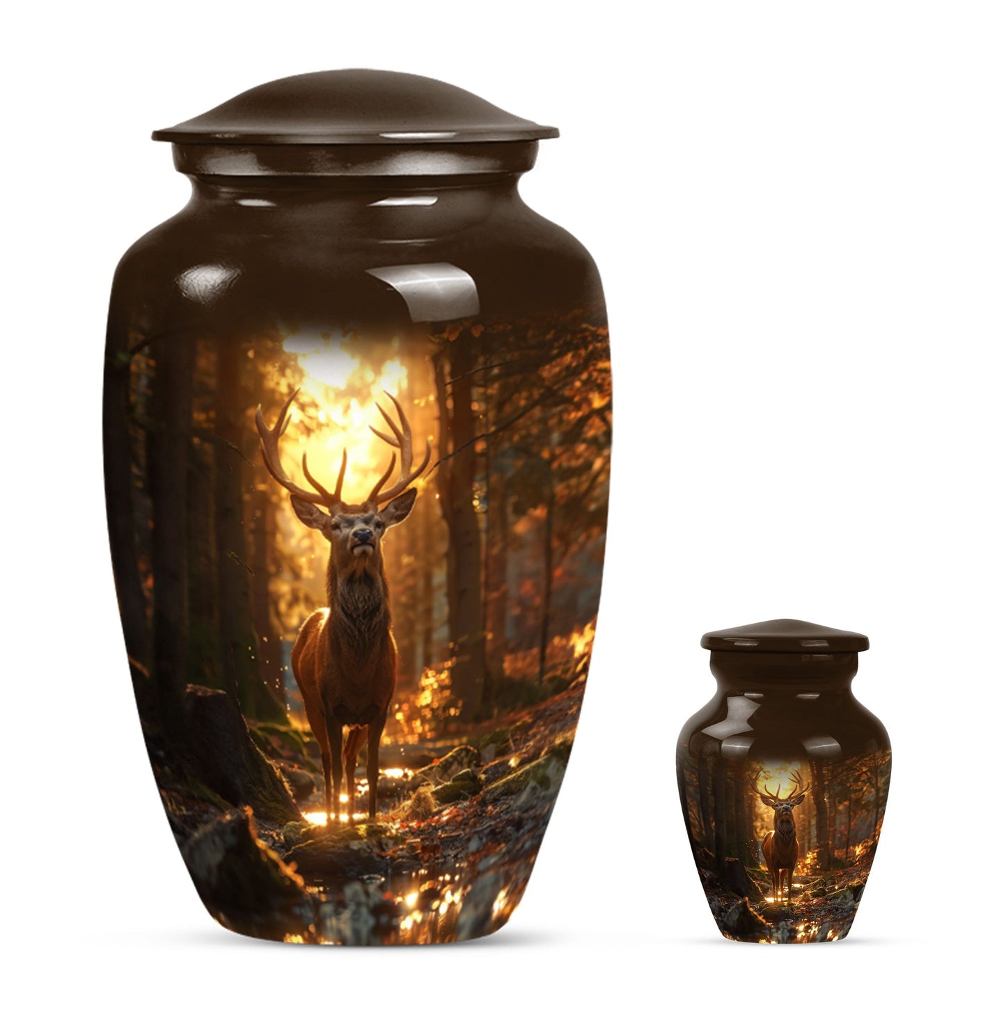  deer urn, memorial large urn for women, gramophone-themed