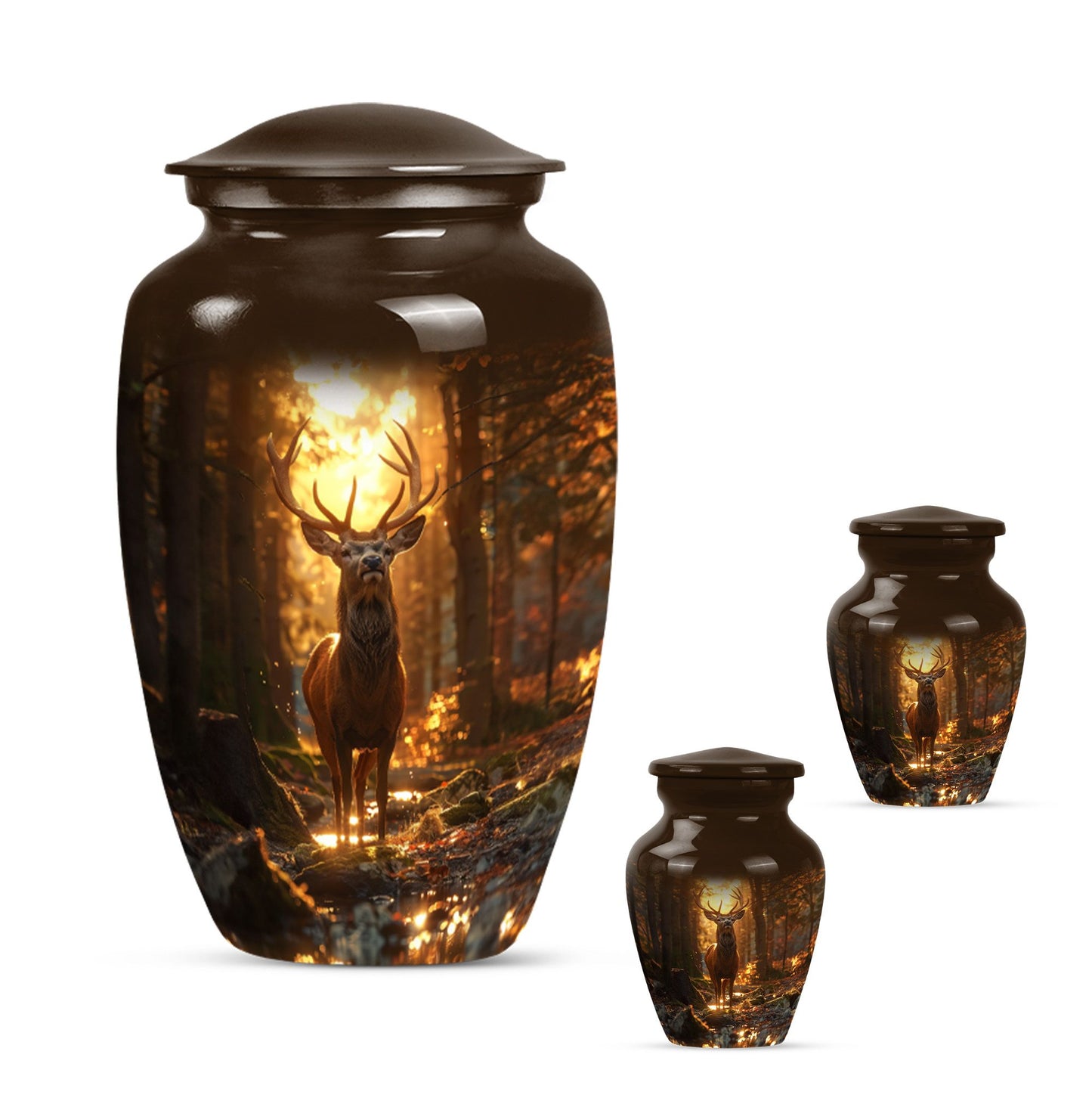 deer urn, memorial large urn for women, gramophone-themed