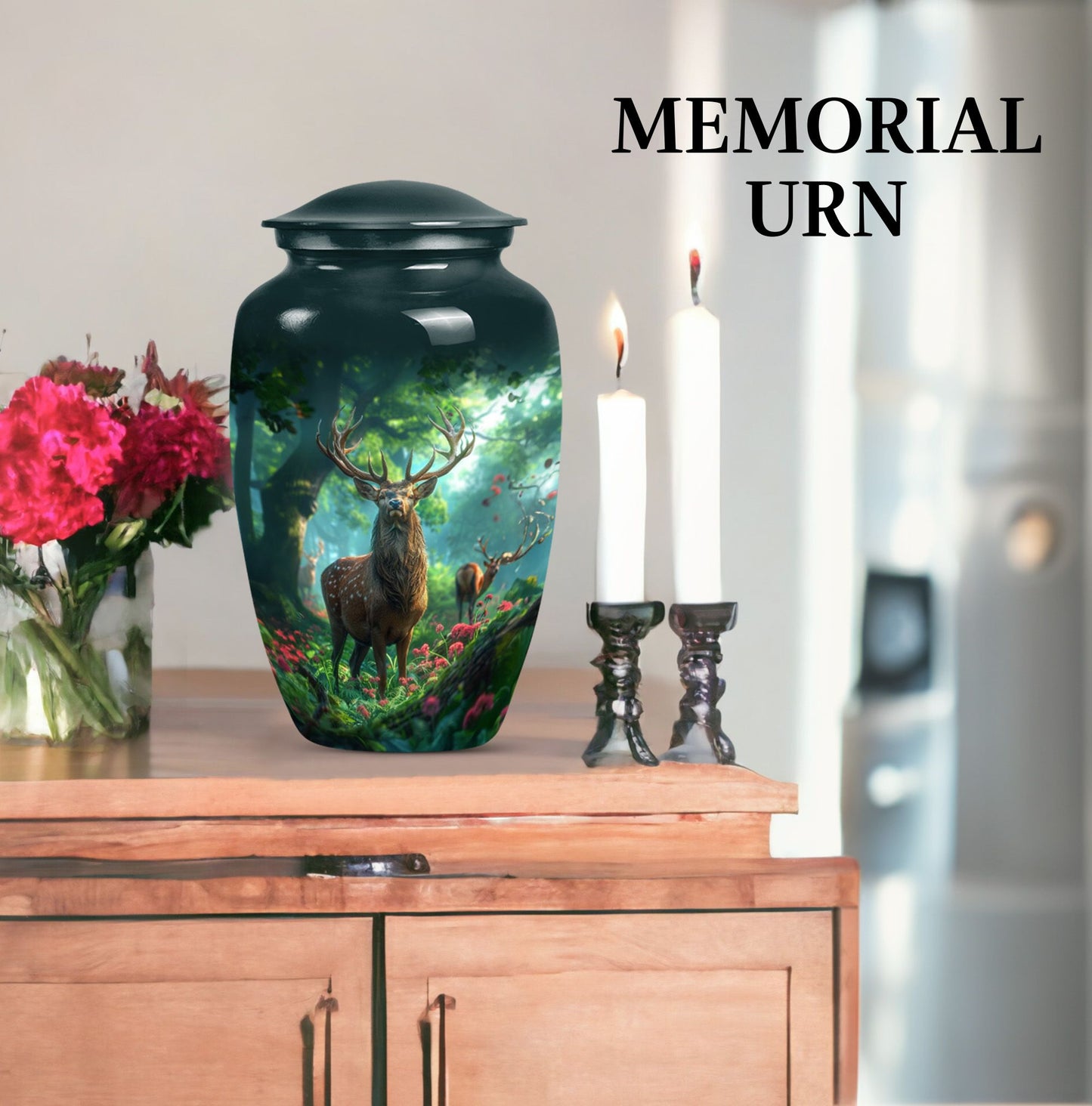 Classic Gramophone themed Deer Urn for human ashes.