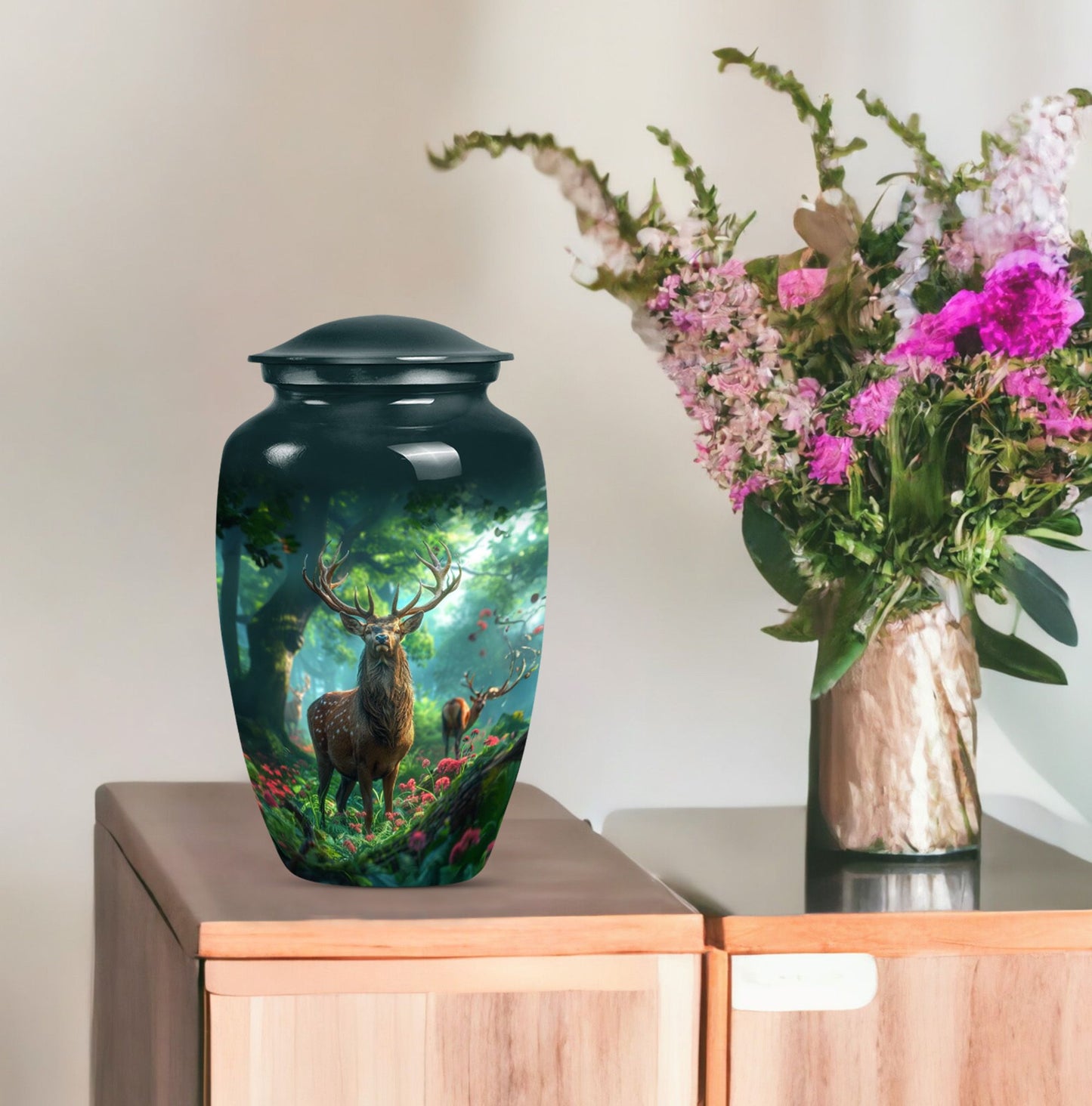 Classic Gramophone themed Deer Urn for human ashes.