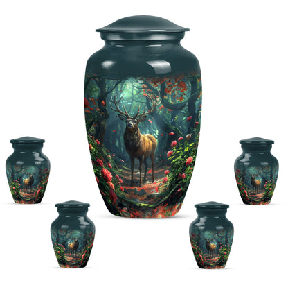Deer Theme Large Urn With 4 Keepsake Urn