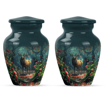 Classic 10-inch deer cremation urn with Gramophone theme, personal engraving option