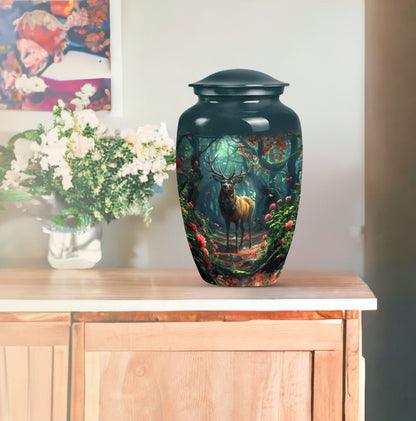 Classic 10-inch deer cremation urn with Gramophone theme, personal engraving option
