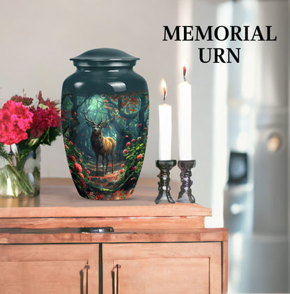 Classic 10-inch deer cremation urn with Gramophone theme, personal engraving option