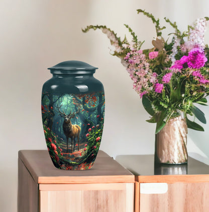 Classic 10-inch deer cremation urn with Gramophone theme, personal engraving option