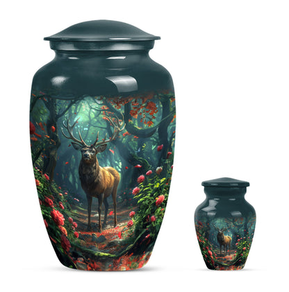Deer Theme Large Urn With 1 Keepsake Urn