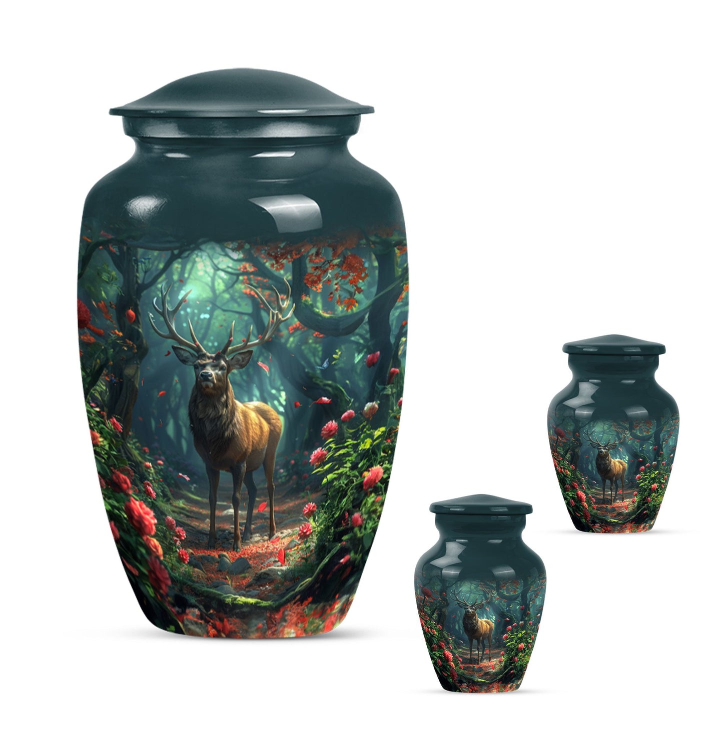 Classic 10-inch deer cremation urn with Gramophone theme, personal engraving option