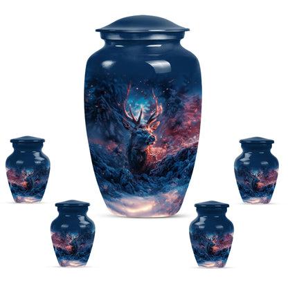 Deer Theme Large Urn With 4 Keepsake Urn
