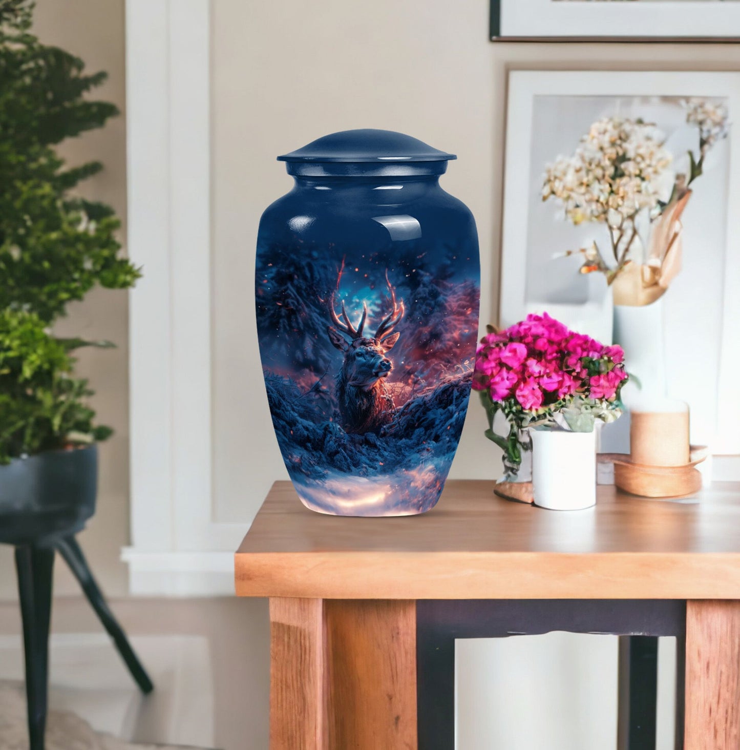 10-inch classic gramophone-themed Aluminium deer urn.