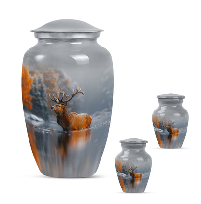 Deer Theme Large Urn With 2 Keepsake Urn