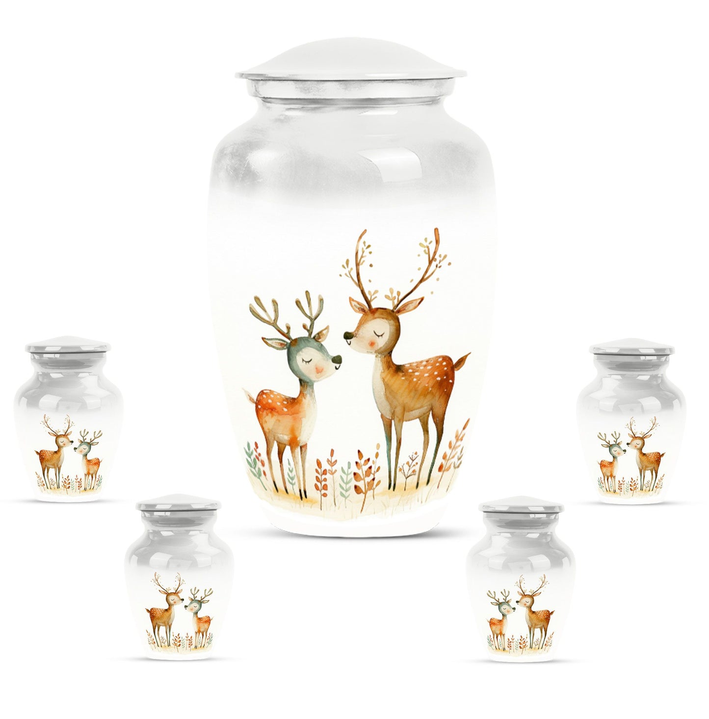 Deer Family Theme Large Urn With 4 Keepsake Urn