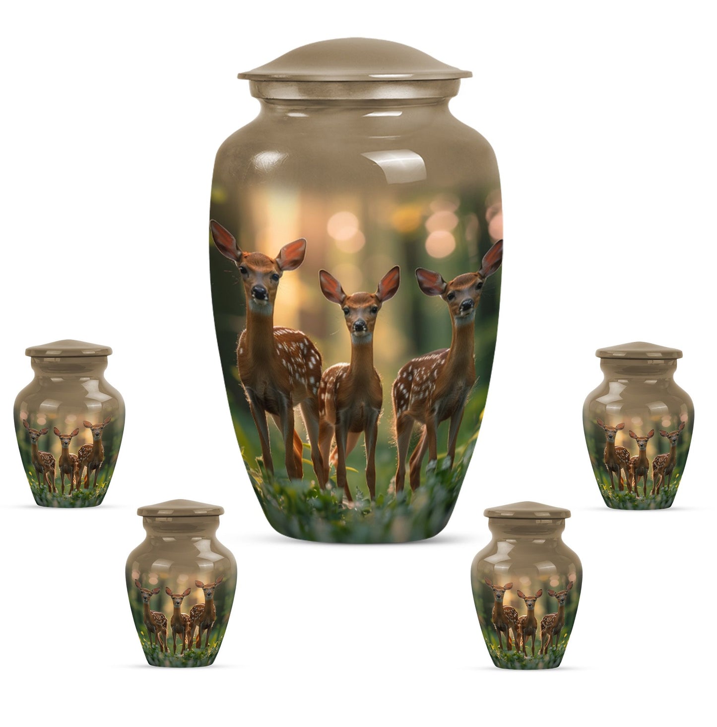 Deer Family Theme Large Urn With 4 Keepsake Urn