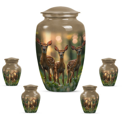 Deer Family Theme Large Urn With 4 Keepsake Urn