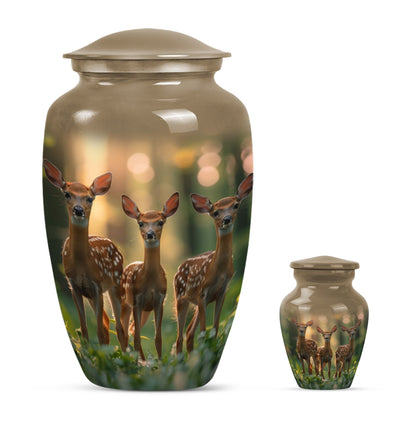 Deer Family Theme Large Urn With 1 Keepsake Urn