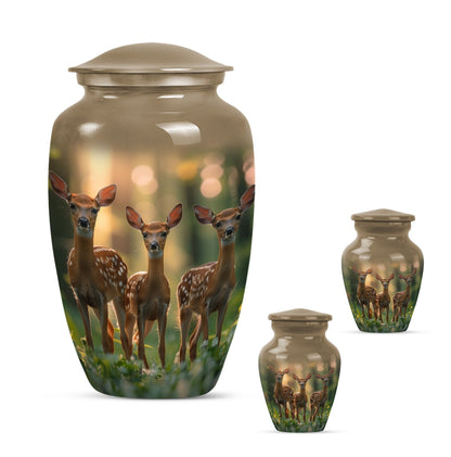 Deer Family Theme Large Urn With 2 Keepsake Urn