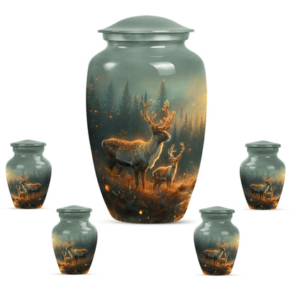 Deer Family Theme Large Urn With 4 Keepsake Urn