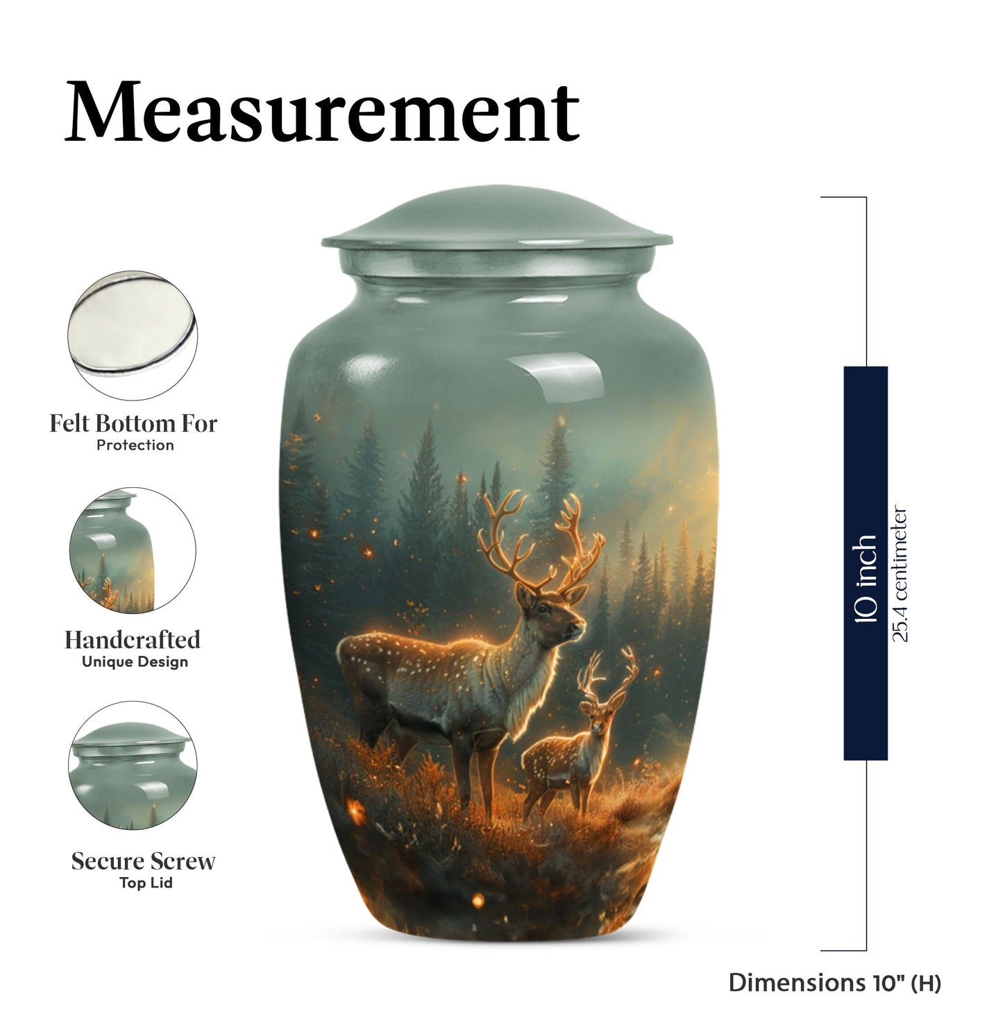 10-inch aluminium deer urn for cremation ashes.
