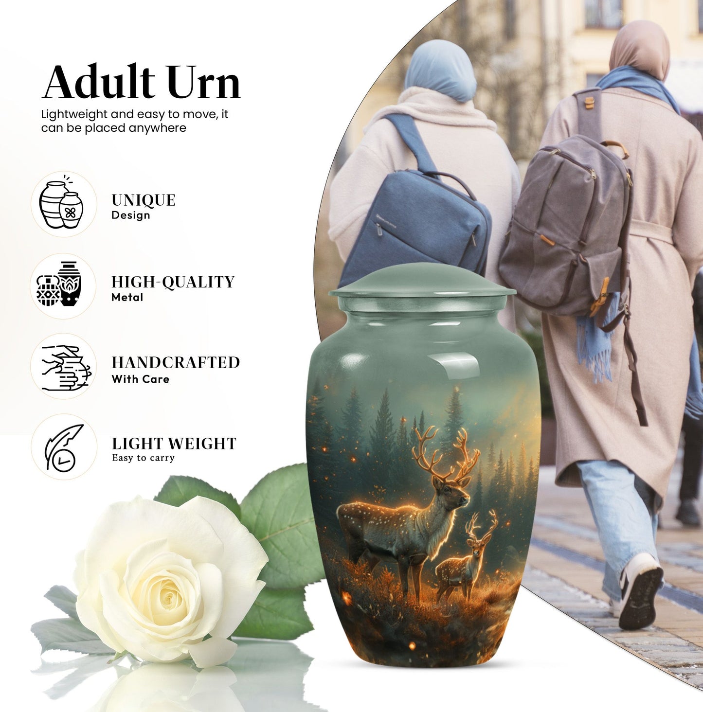 10-inch aluminium deer urn for cremation ashes.