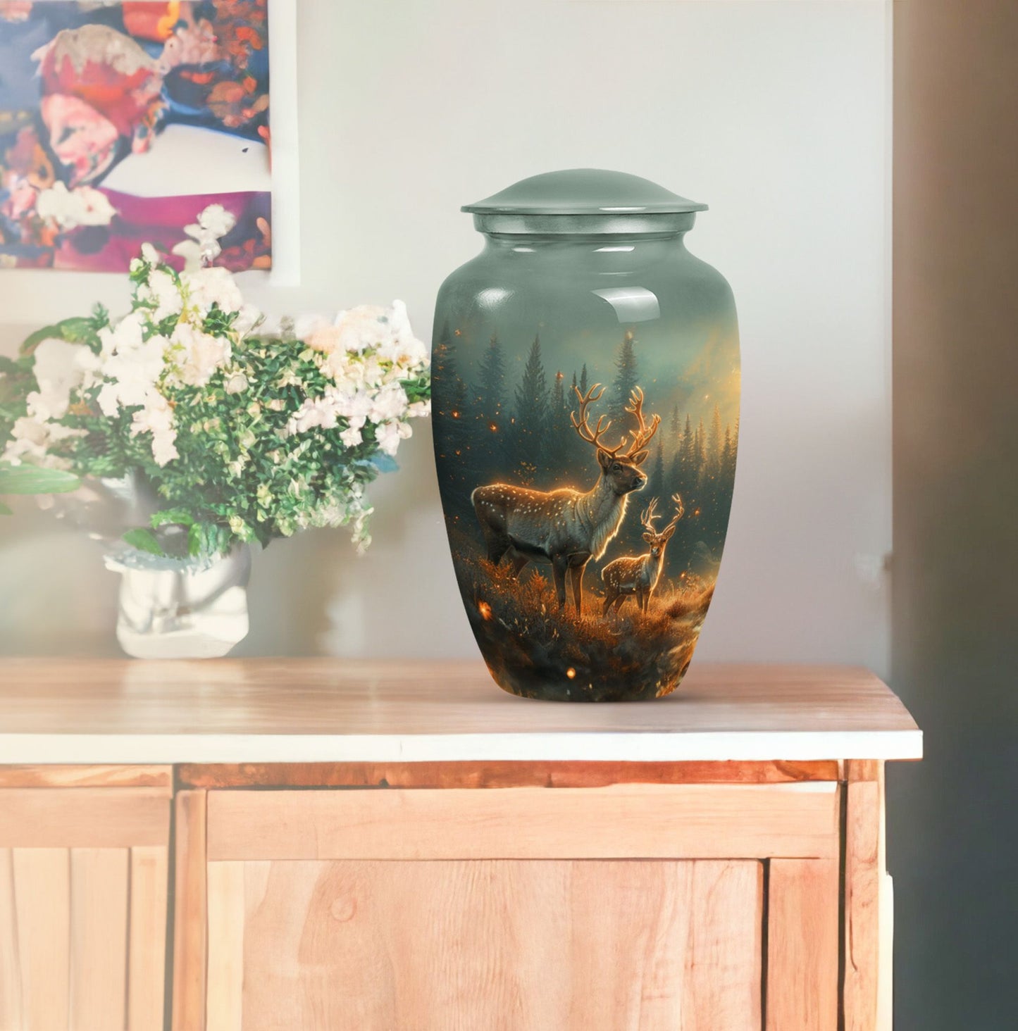 10-inch aluminium deer urn for cremation ashes.