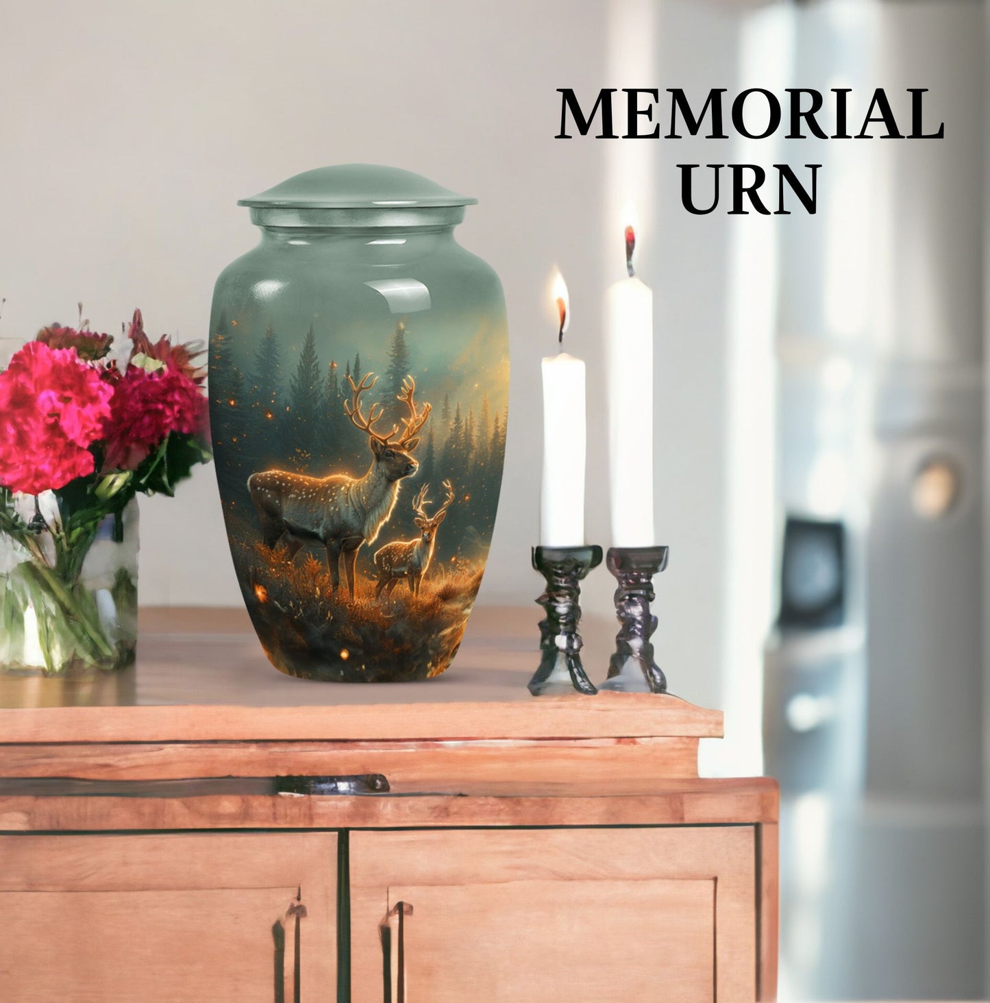 10-inch aluminium deer urn for cremation ashes.
