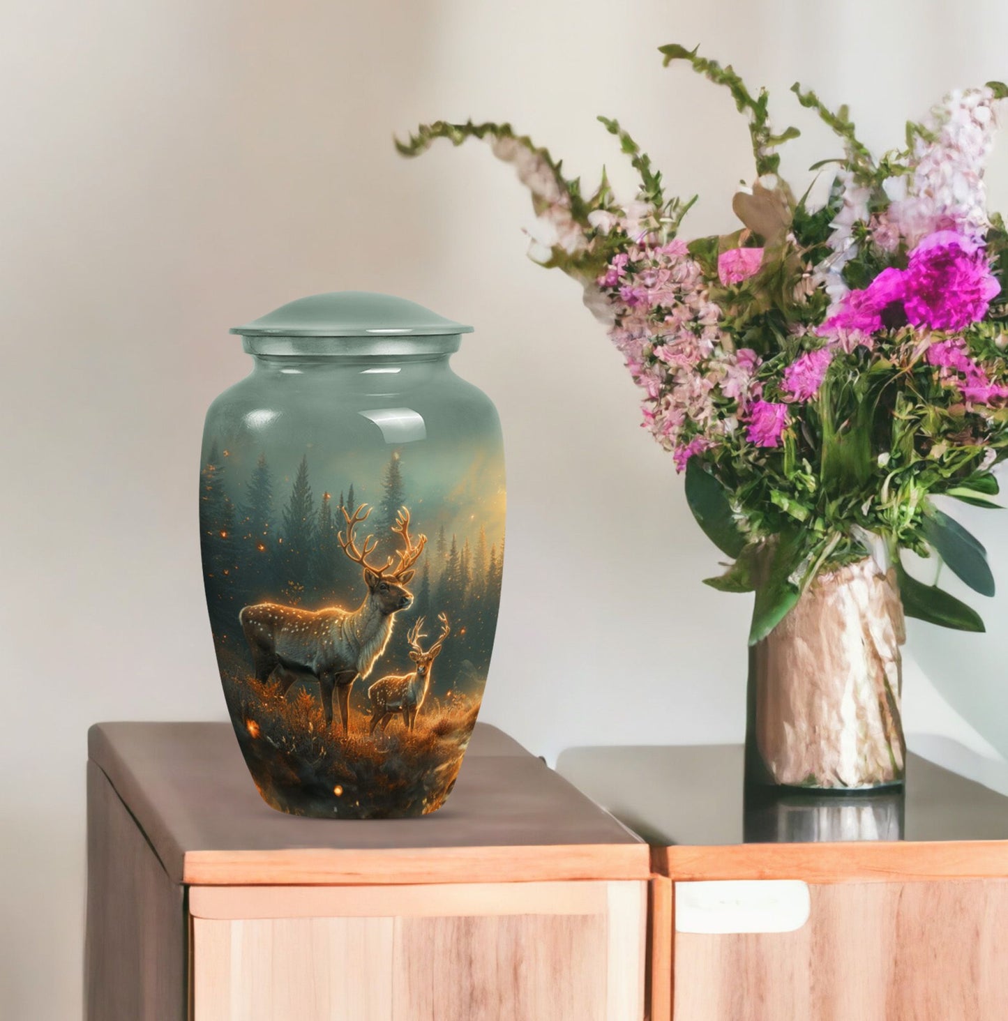 10-inch aluminium deer urn for cremation ashes.