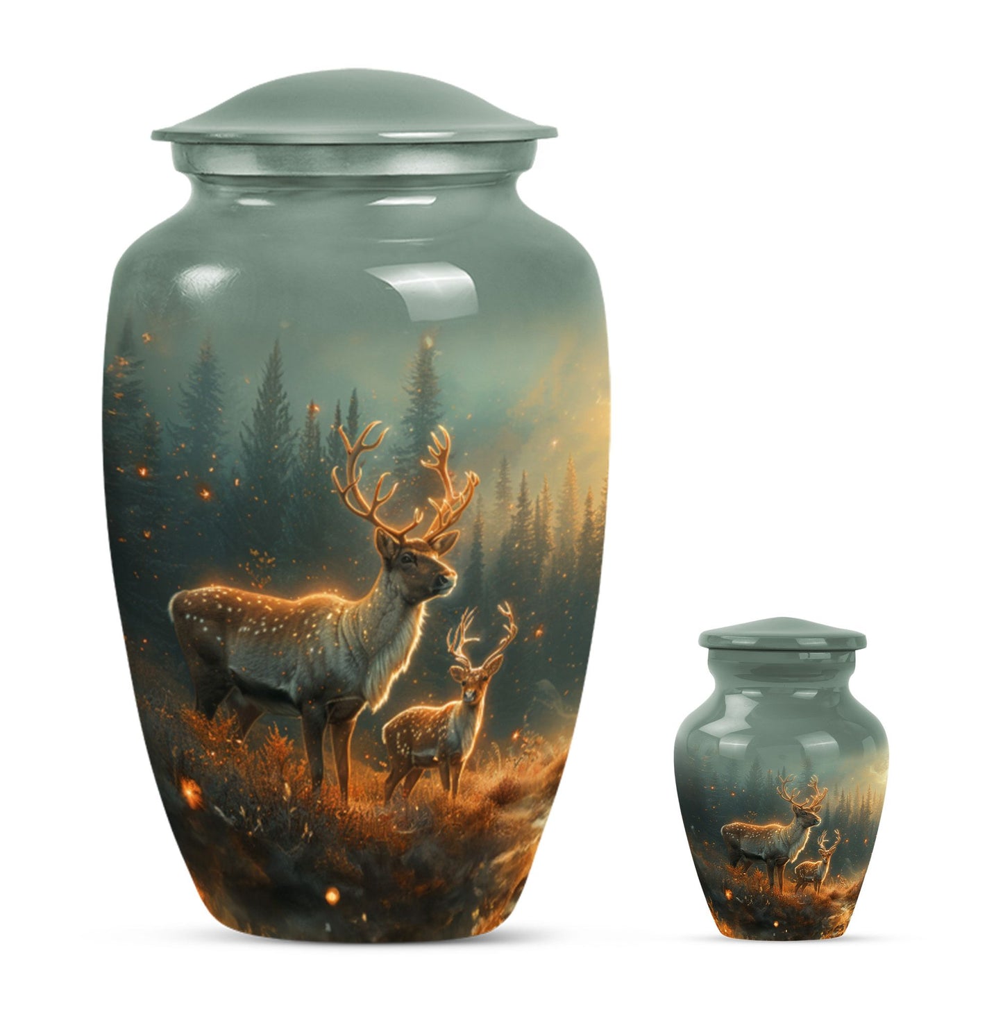Deer Family Theme Large Urn With 1 Keepsake Urn
